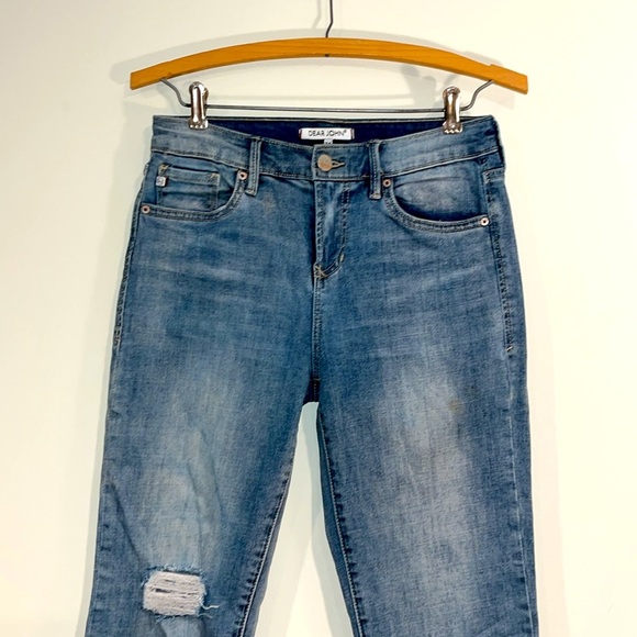 DEAR JOHN Straight Jeans Raw Hem Distressed Palm Spring Light Wash Denim EUC - Picture 2 of 9